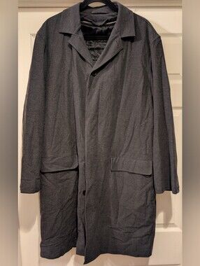 DKNY Mens Gray Wool Blend Overcoat Quilted Lining Flap Pockets Fits Like XL GUC
